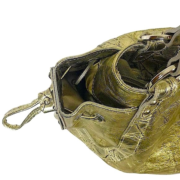 RIPANI Metallic Soft Gold Reptile Embossed Italian Patent Leather Zipper Tote - Picture 6 of 11